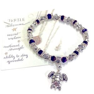 Turtle Bracelet Purple And Silver Tone Beaded With Meaning